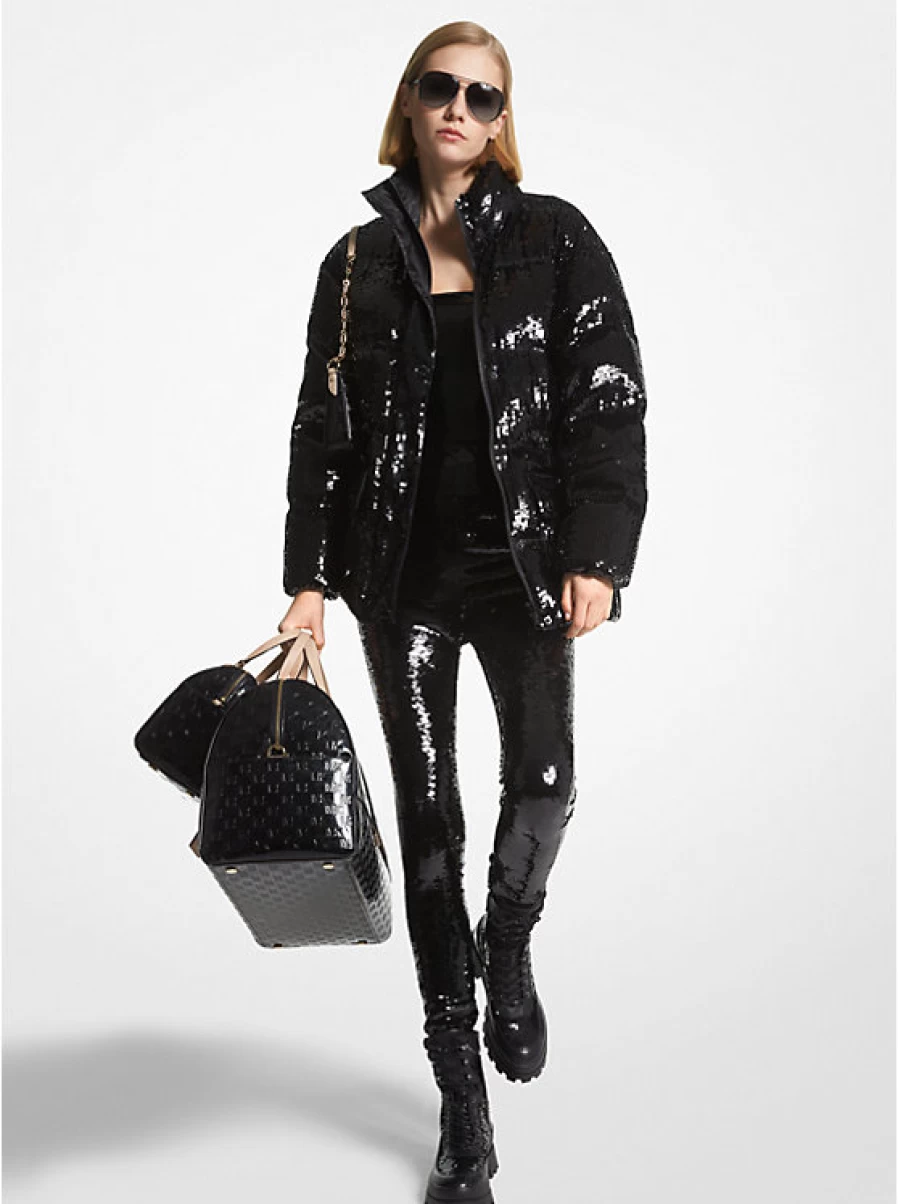 Michael Kors Women's Quilted Glitter Waxed Jacket - Water-Resistant Winter Coat