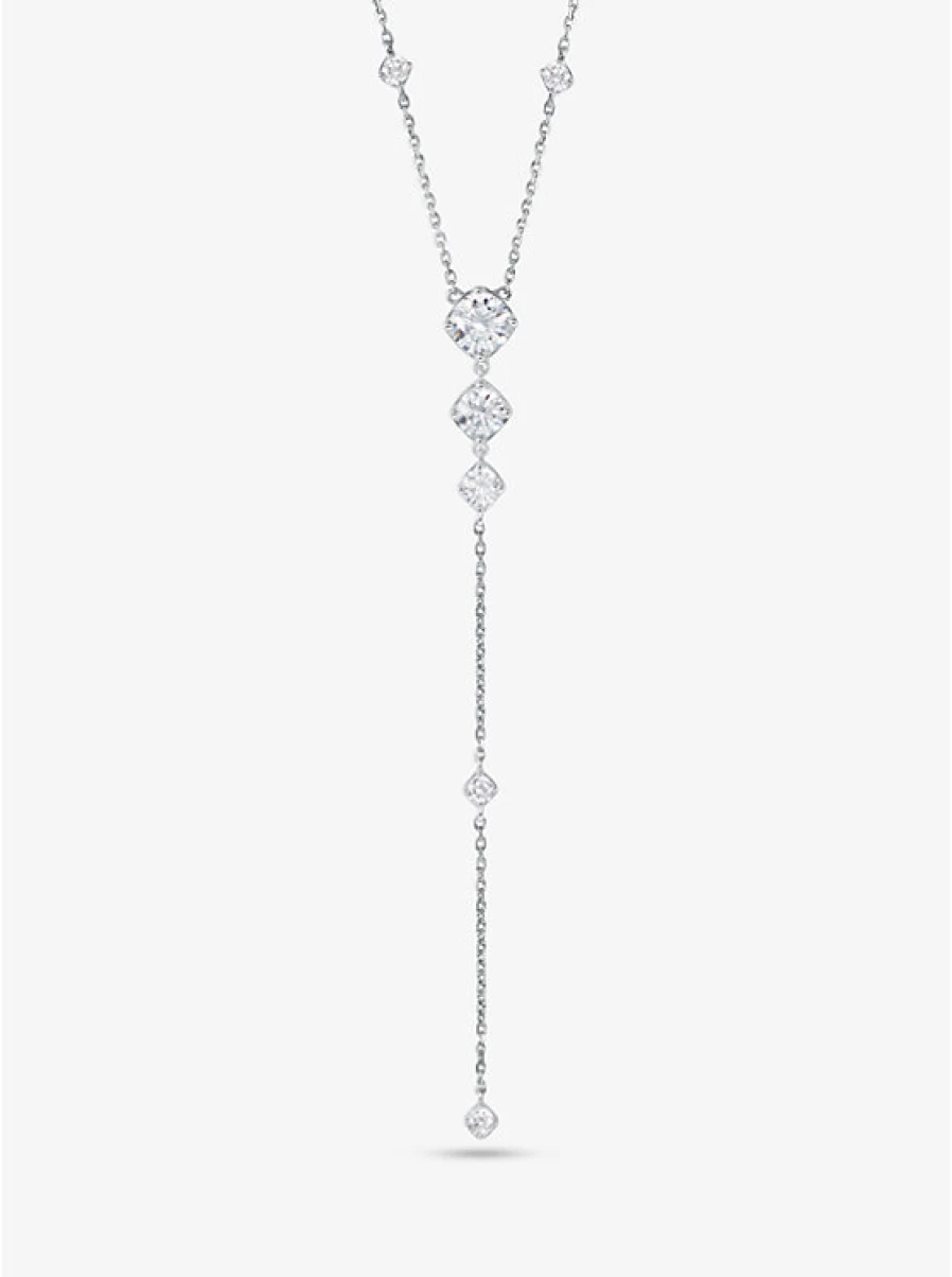 Michael Kors Women's Sterling Silver Lasso Necklace with Cubic Zirconia & Precious Metal Plating
