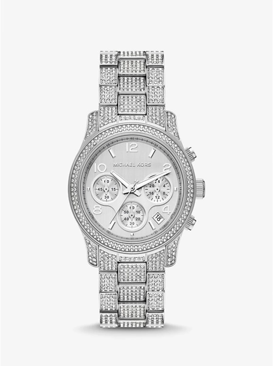 Michael Kors Women's Runway Silver-Tone Watch with Pave Crystal Accents