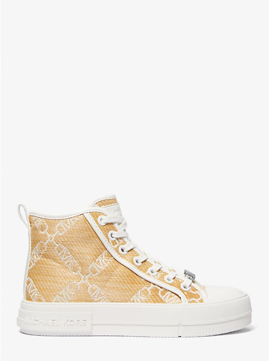 Michael Kors Women's Espadrille Sandals with Jacquard Upper and Straw Empire Logo Design