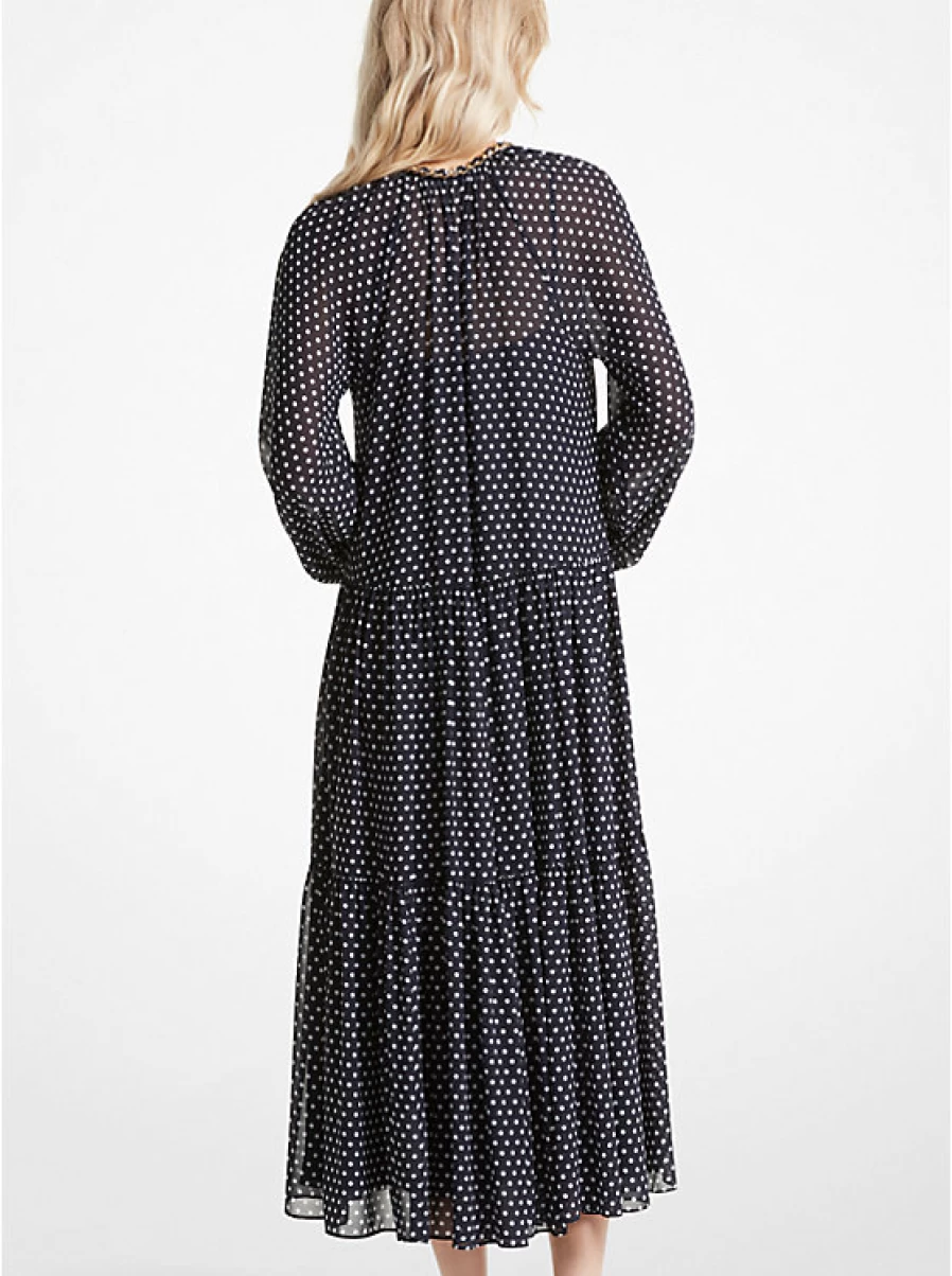 Michael Kors Women's Mid-Length Georgette Crepe Dress with Lace Detailing, Peas and Ruffles