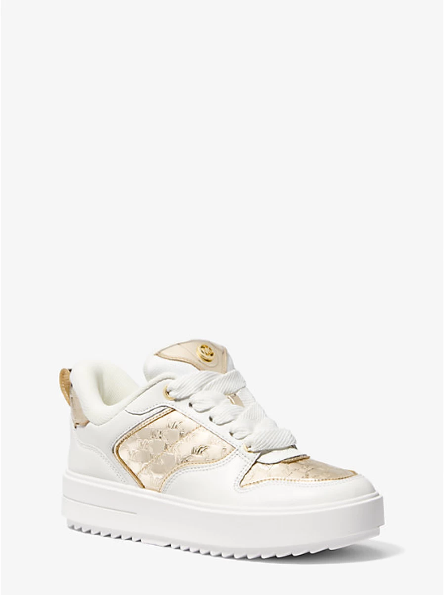 Michael Kors Women's Leather Espadrille Rumi Platform Sandals with Embossed Metallic Logo