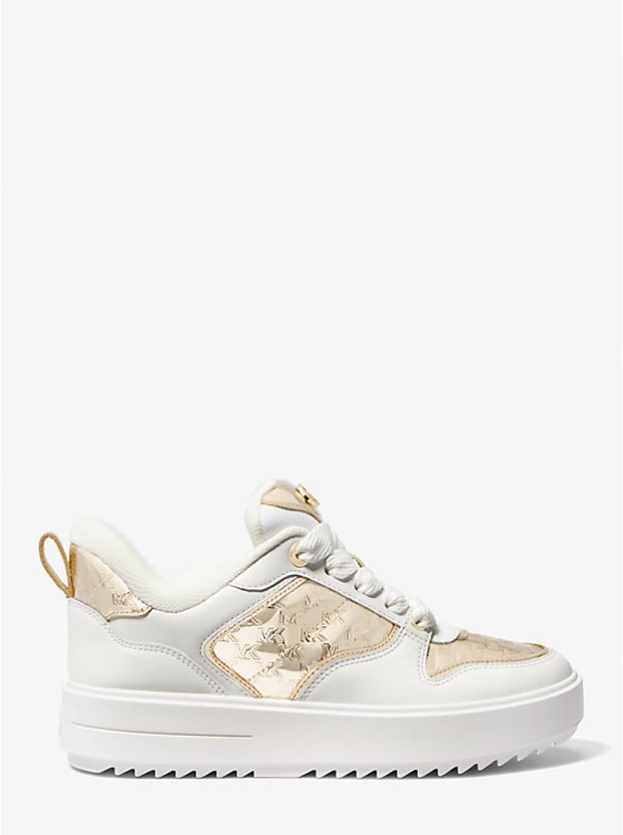 Michael Kors Women's Leather Espadrille Rumi Platform Sandals with Embossed Metallic Logo