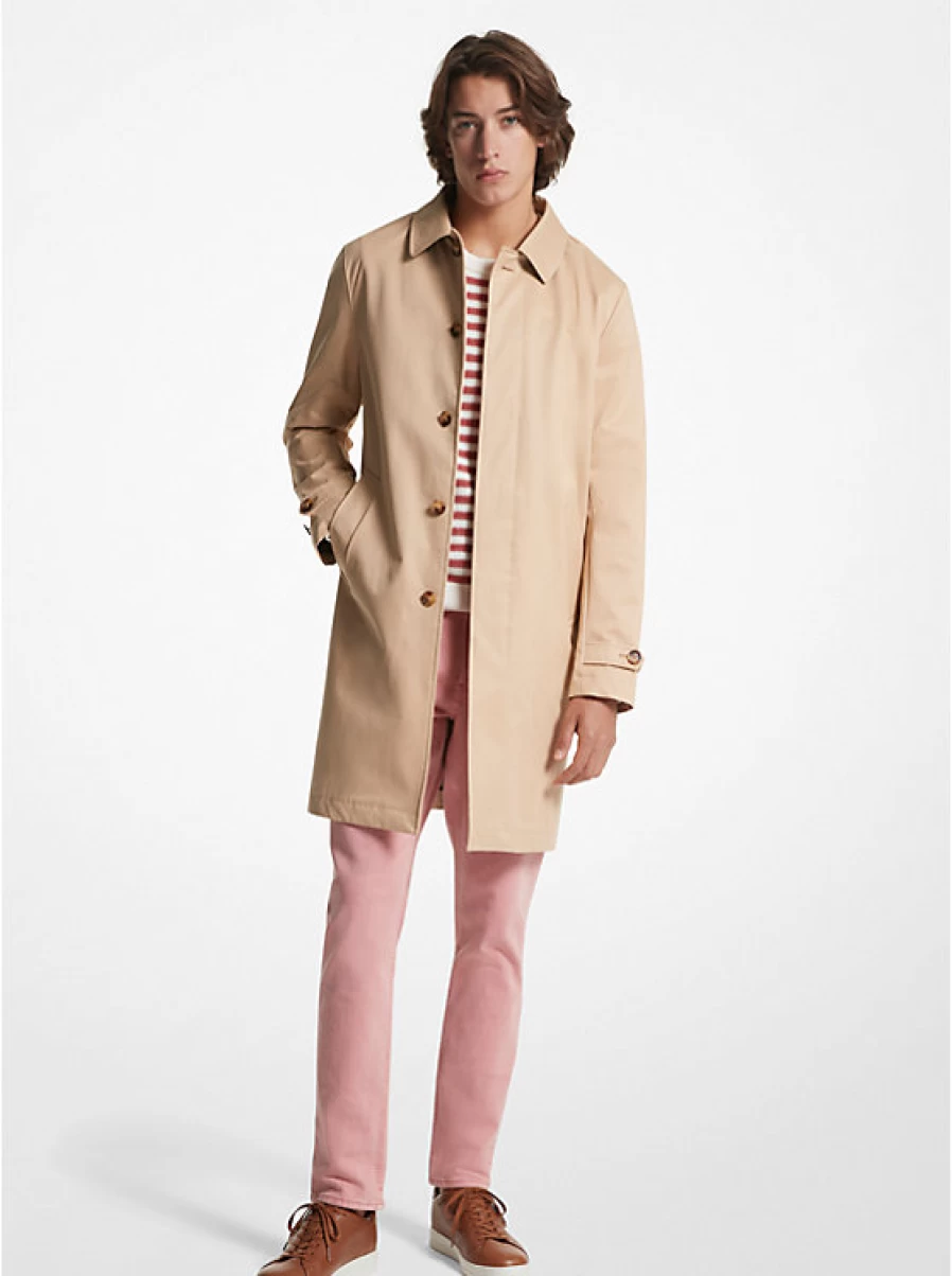 Michael Kors Men's Cotton Blend Balmacaan Coat - Classic Long Overcoat for Men