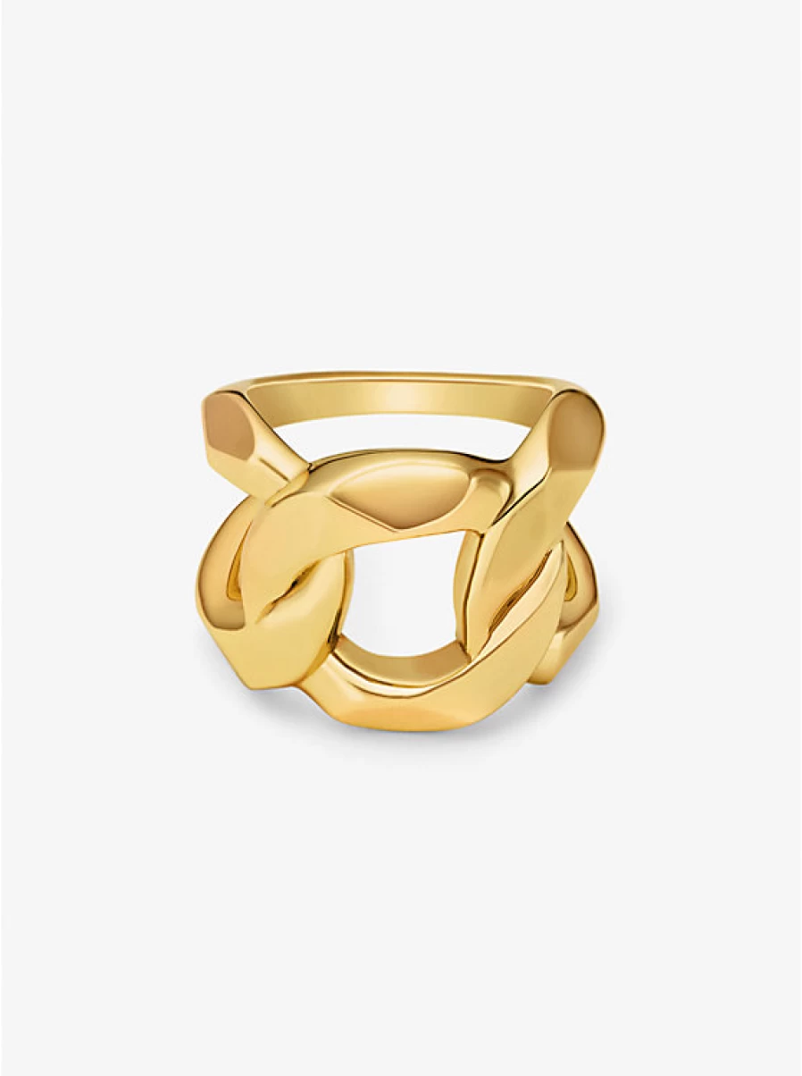 Michael Kors Women's Brass Curb Link Ring with Precious Metal Plating