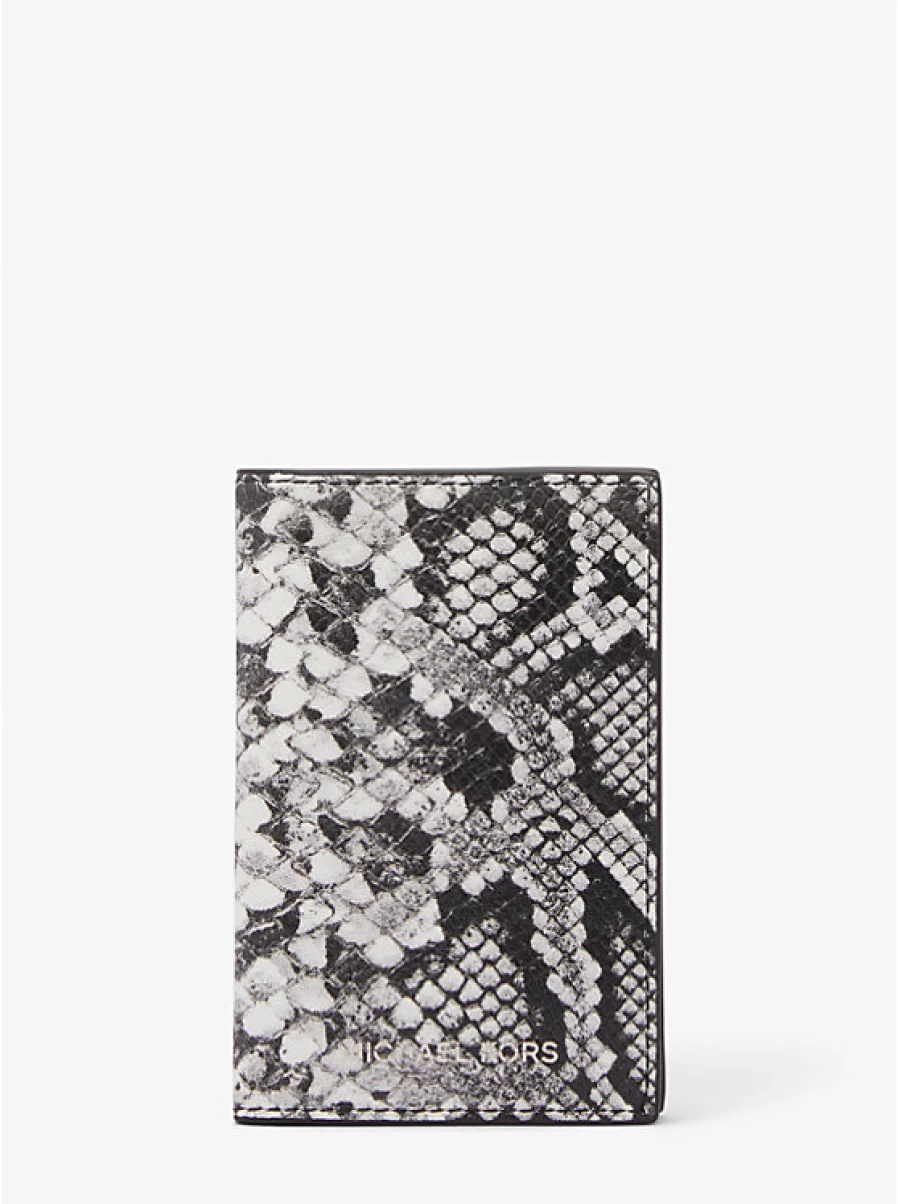 Michael Kors Men's Leather Card Holder - Foldable Embossed Snake Pattern Design