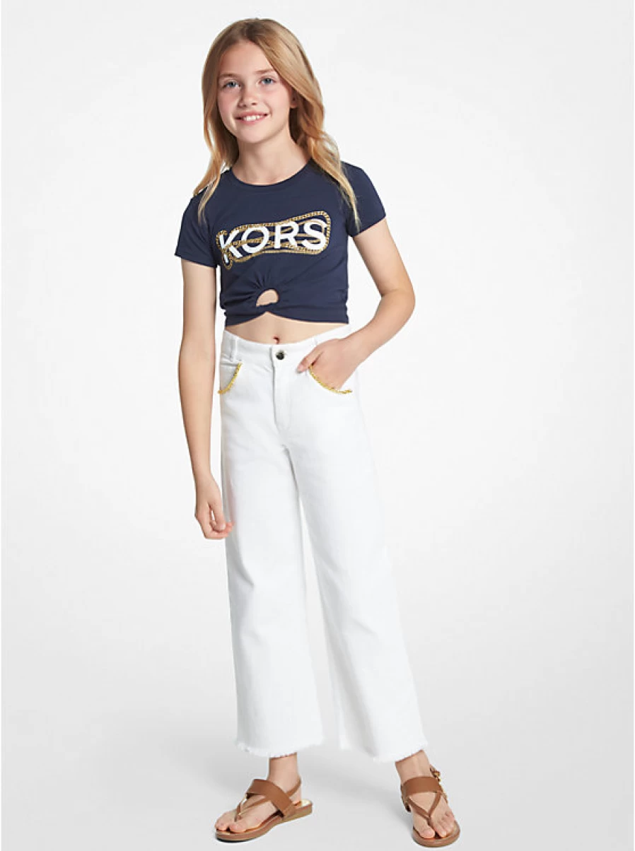 Michael Kors Kids' Stretch Denim Jeans with Embellished Chain Detail for Girls and Boys