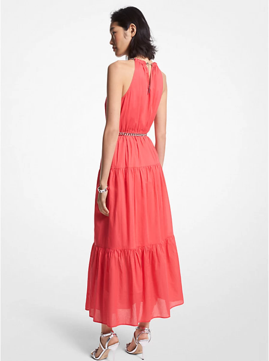 Michael Kors Women's Mid-Length Backless Cotton Lawn Dress with Chain Detail
