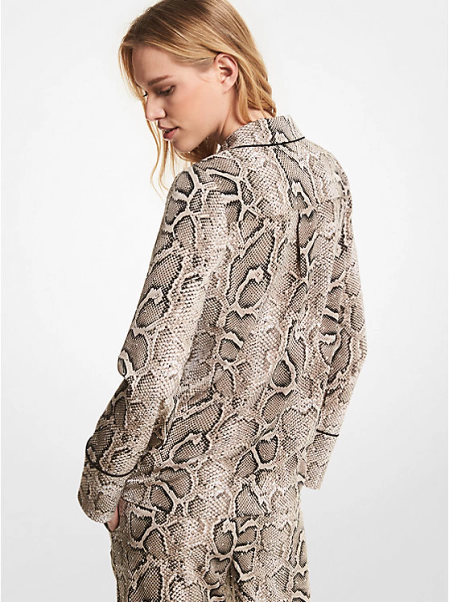 Michael Kors Women's Crinkled Crepe Pajama Shirt with Printed Snake & Ornament Design