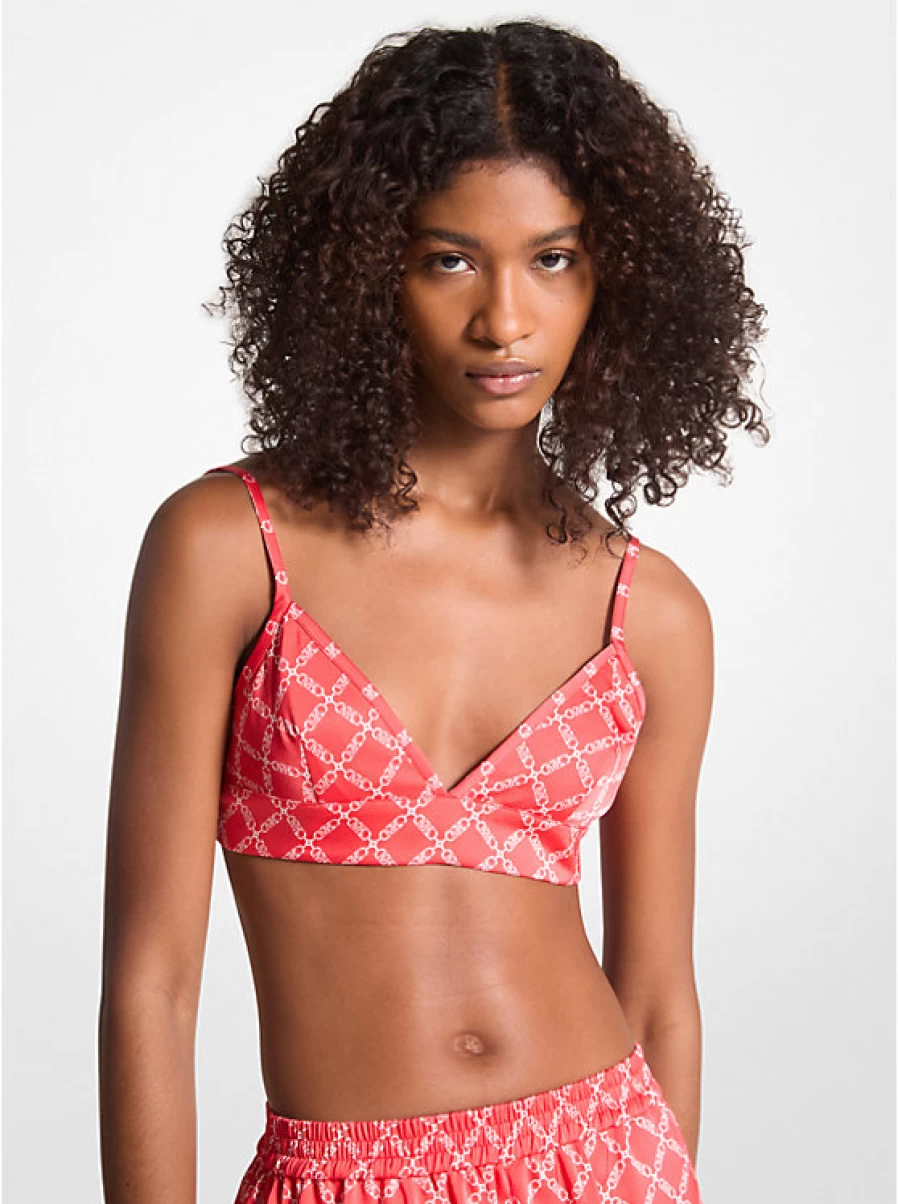 Michael Kors Women's Satin Empire Bra-Style Top with Logo Print