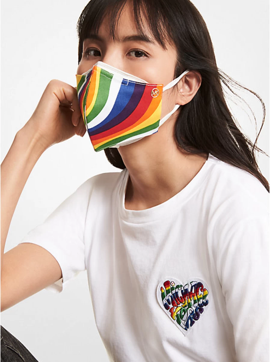 Michael Kors Women's Stretch Cotton Face Mask with Wavy Rainbow Design