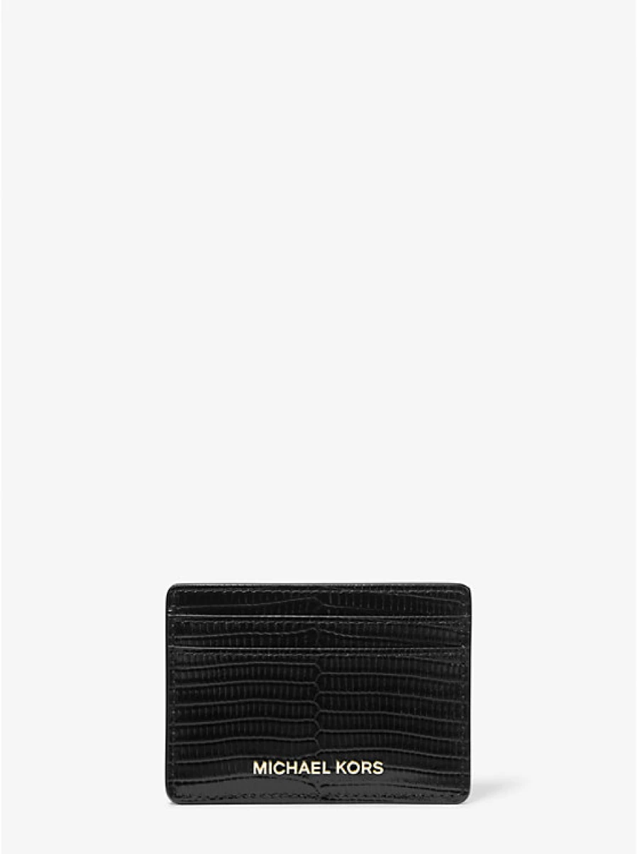 Michael Kors Women's Jet Set Embossed Lizard Pattern Leather Card Holder