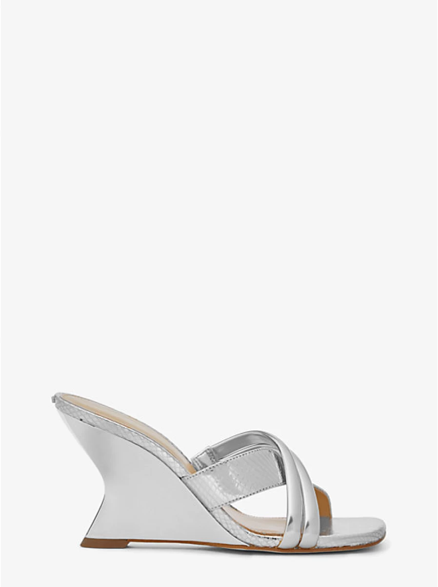 Michael Kors Women's Nadina Mule Leather Shoes with Metallic Snake Embossed Pattern