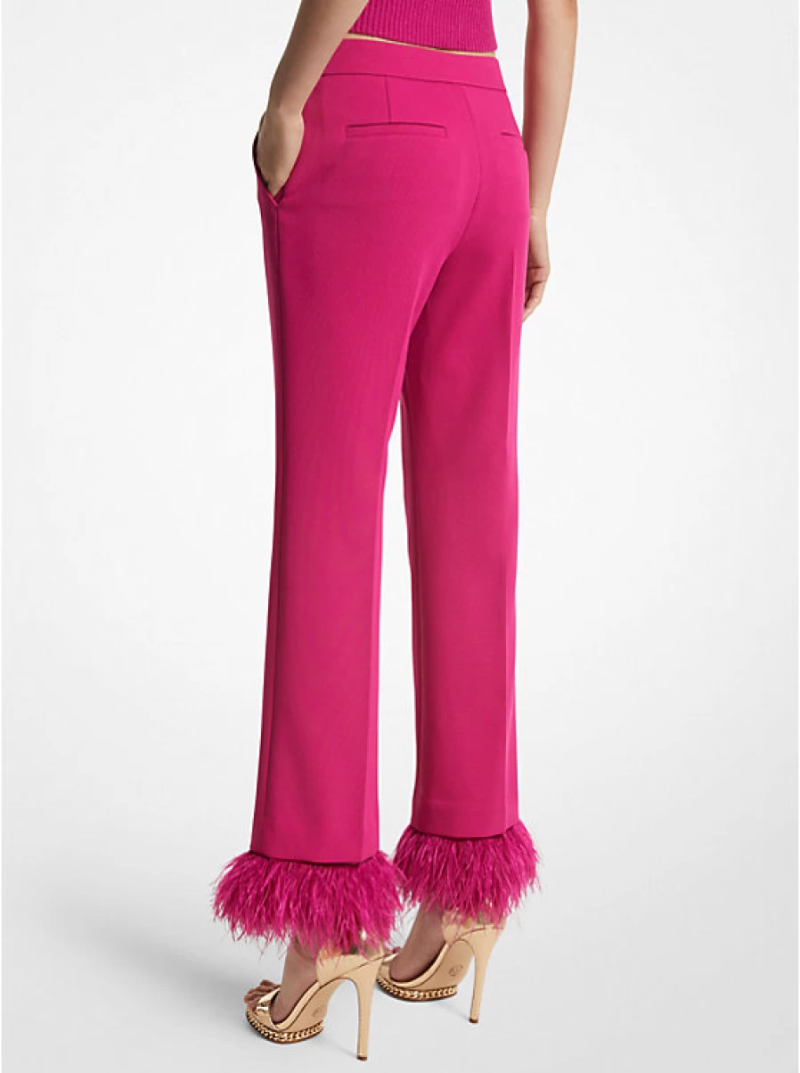 Michael Kors Women's High-Rise Stretch Crepe Pants with Detachable Feather Trim