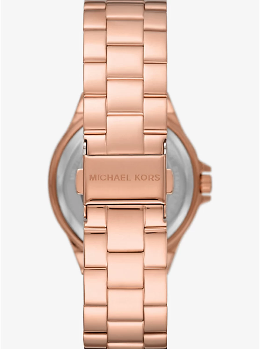 Michael Kors Women's Lennox Rose Gold-Tone Watch with Logo and Pavé Stone Accents