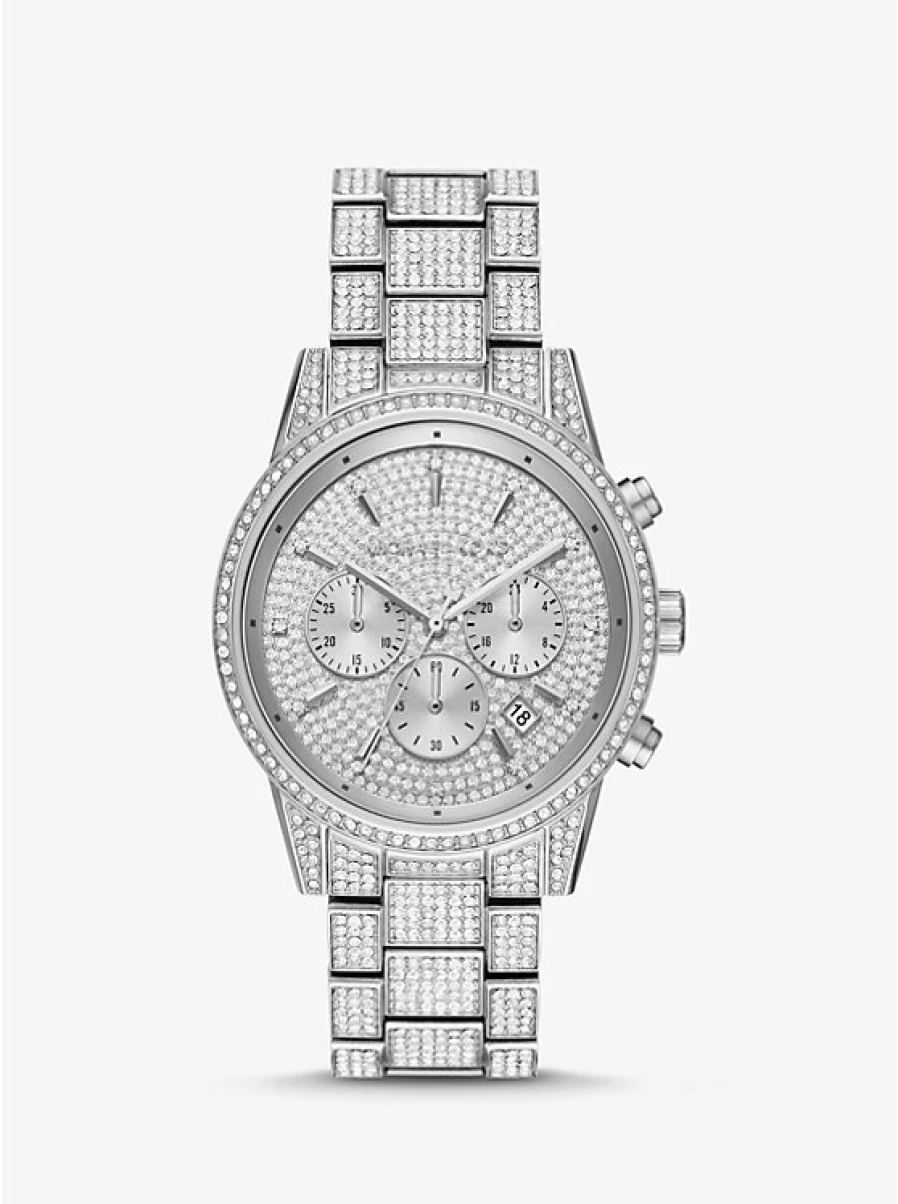 Michael Kors Women's Ritz Silver Watch with Paving Stone Accents