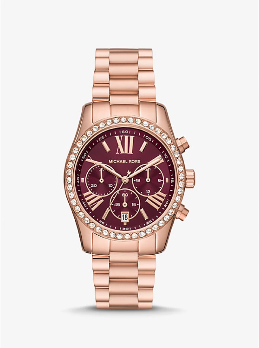 Michael Kors Lexington Women's Rose Gold-Tone Watch with Paving Stone Accents