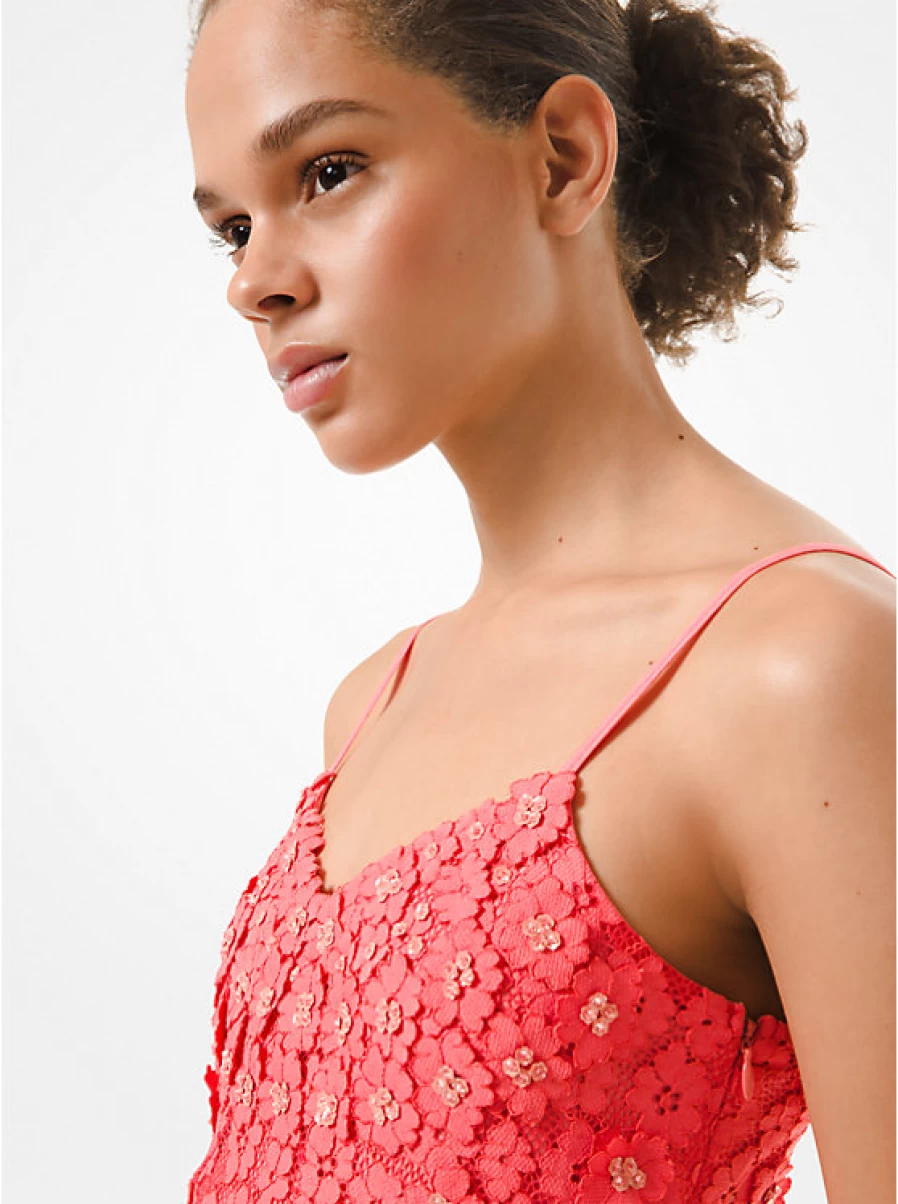 Michael Kors Women's Lace Drawstring Dress with Ruffled Hem Ornamentation