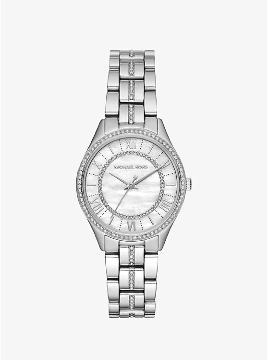 Michael Kors Women's Lauryn Miniature Silver-Tone Watch with Paving Stone Accents