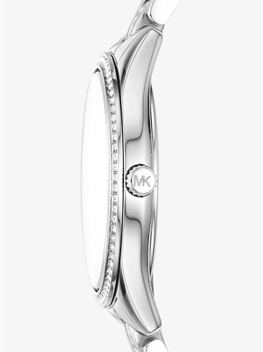 Michael Kors Women's Lauryn Miniature Silver-Tone Watch with Paving Stone Accents