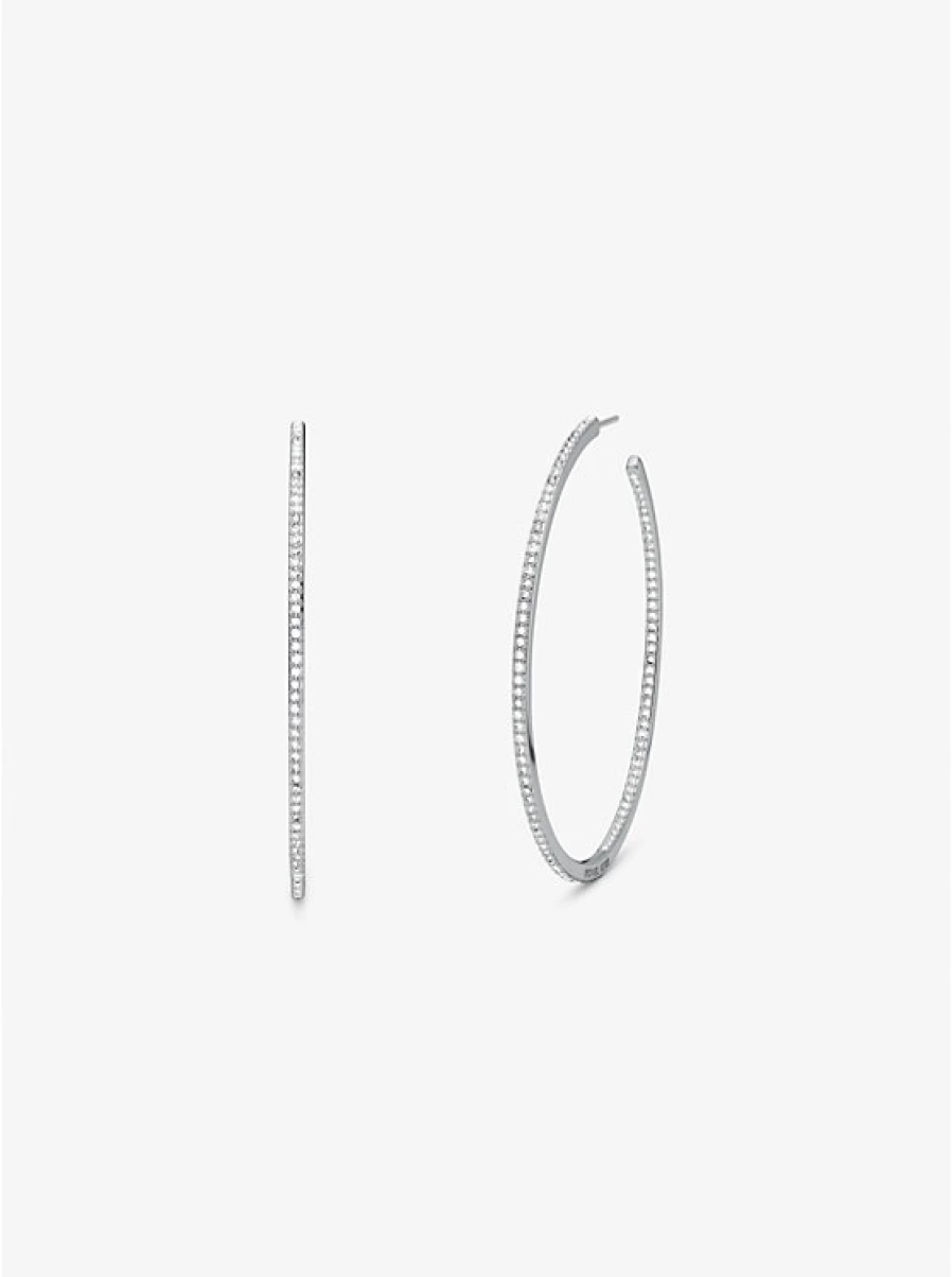 Michael Kors Women's Brass Hoop Earrings with Precious Metal Plating and Pavé Stones