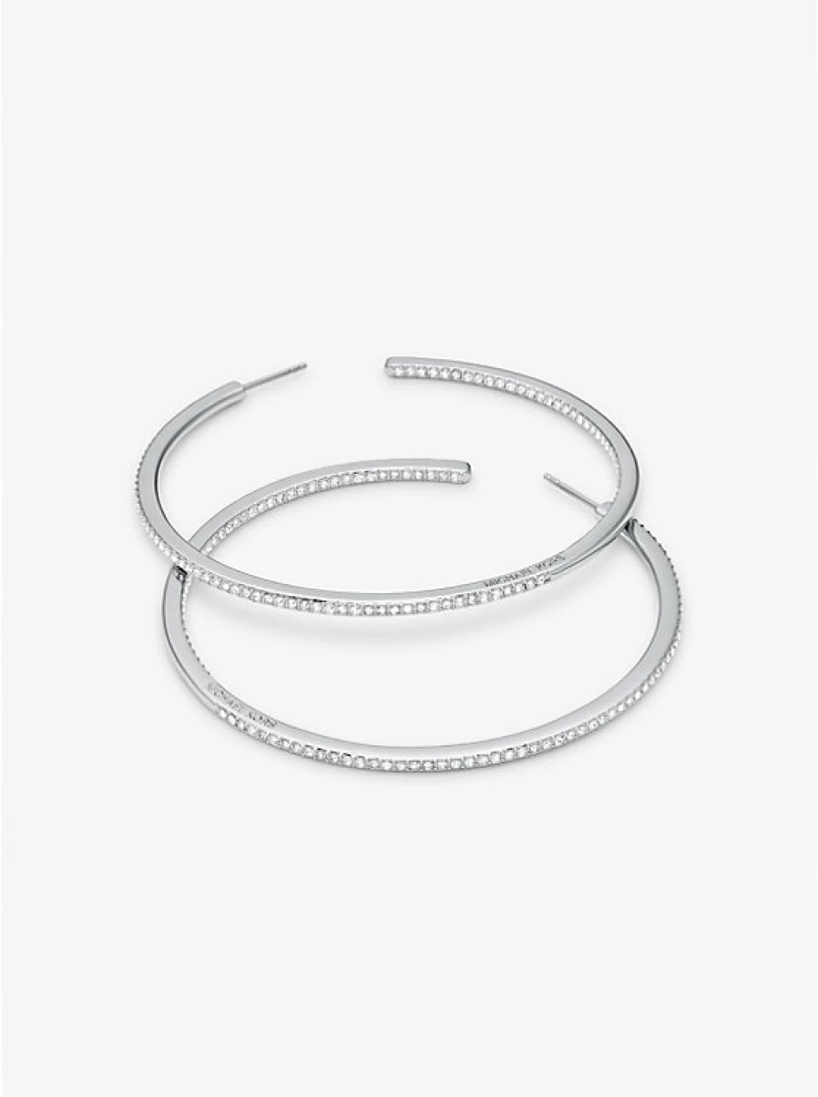 Michael Kors Women's Brass Hoop Earrings with Precious Metal Plating and Pavé Stones