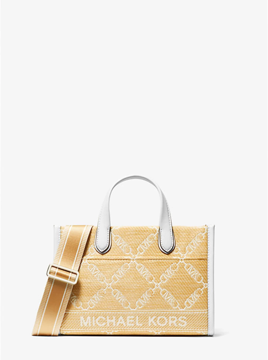 Michael Kors Women's Gigi Small Messenger Bag - Jacquard and Straw Design with Empire Logo