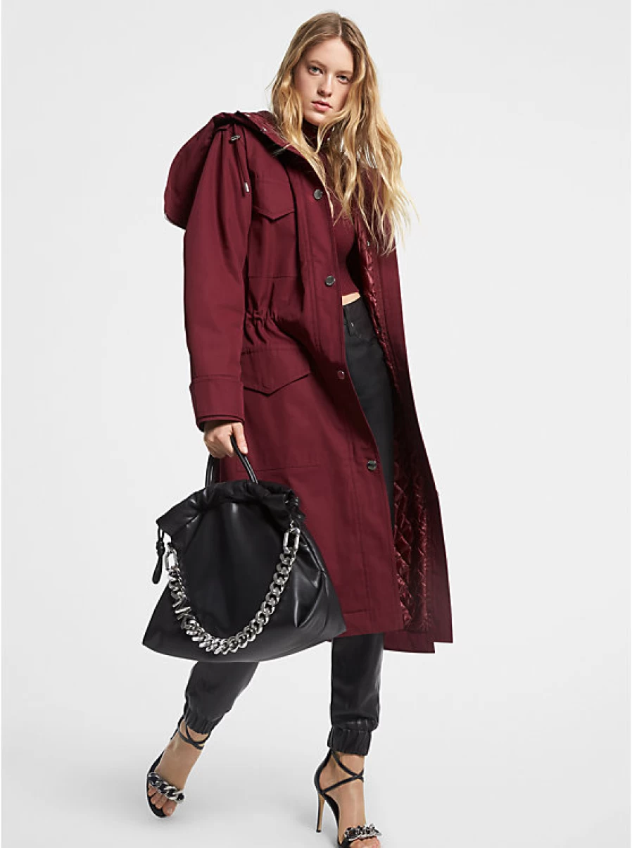 Michael Kors Women's Twill Parka Jacket - Waterproof Cotton Coat for Outdoor Protection