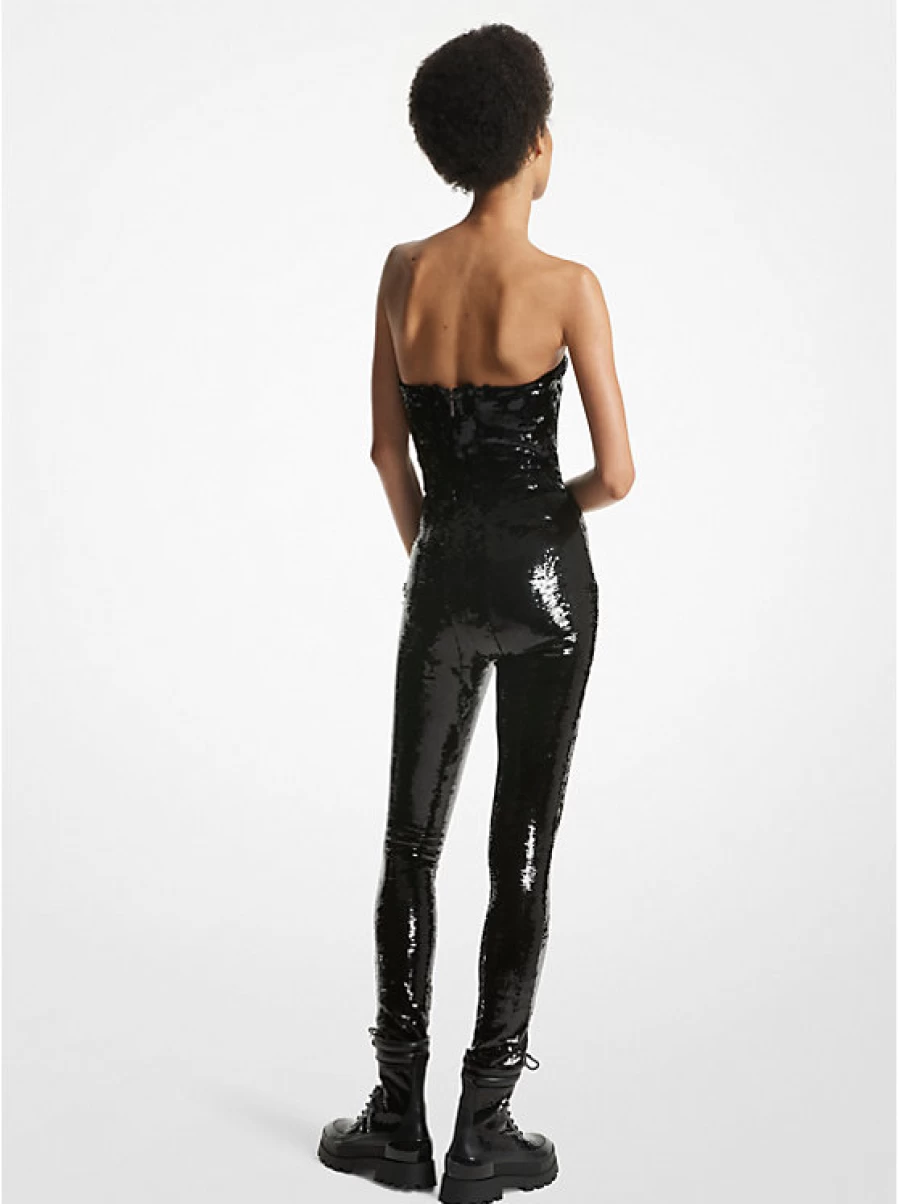 Michael Kors Women's Strapless Glitter Jumpsuit - Sequin Evening Jumpsuit for Women