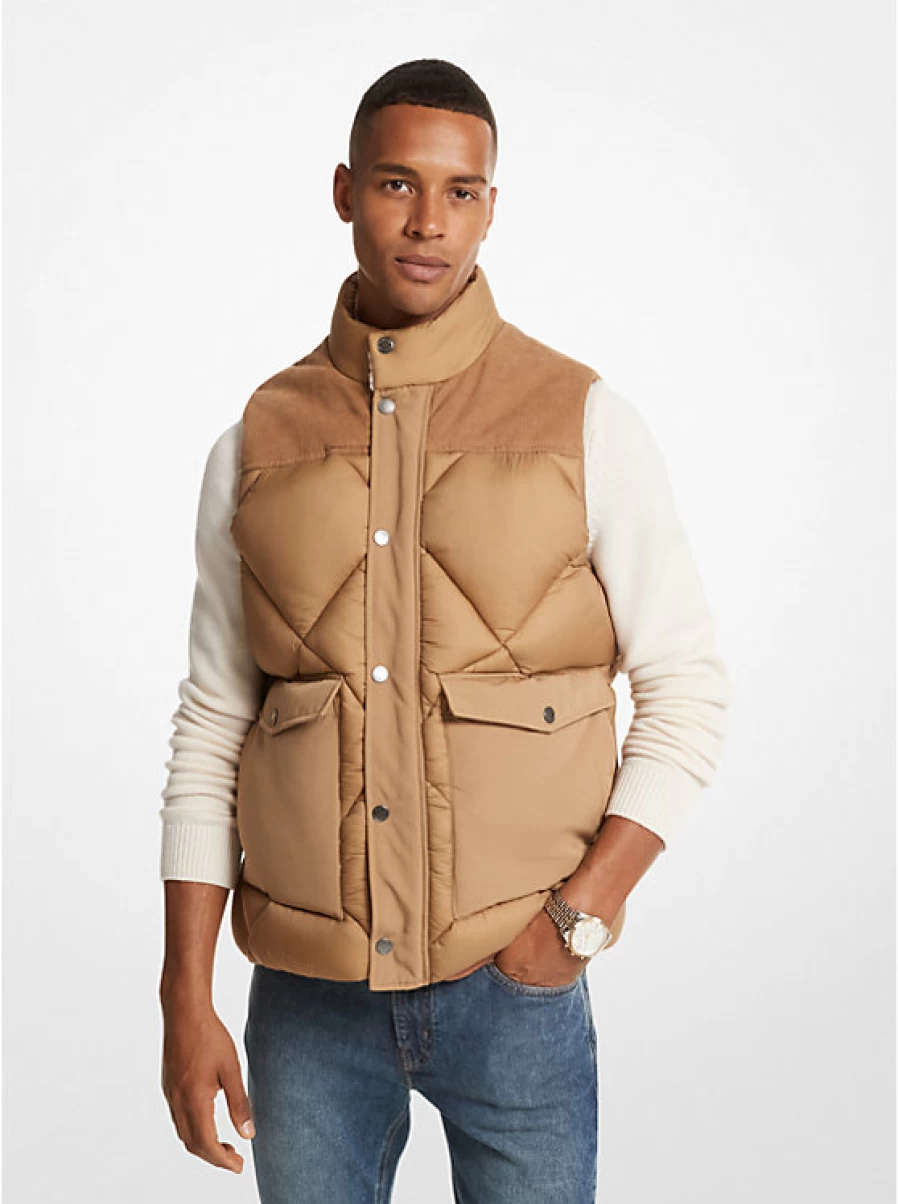 Michael Kors Men's Quilted Nylon Corduroy Vest for Winter Warmth and Style