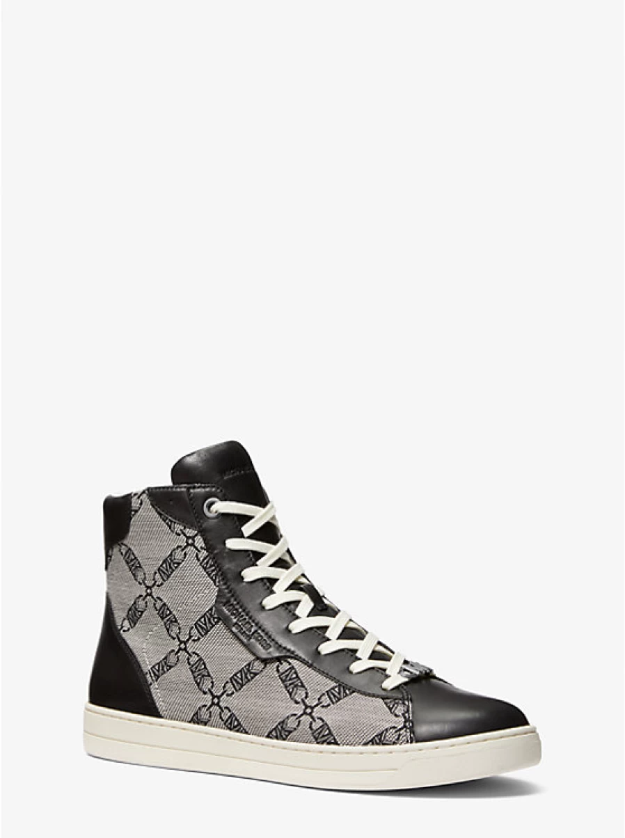 Michael Kors Men's Keating High-Top Espadrille Sneakers with Jacquard Empire Logo and Leather Detail