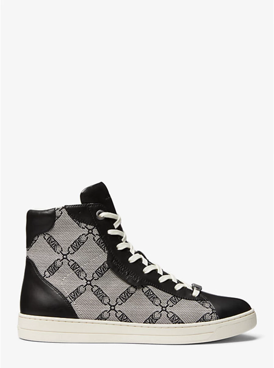 Michael Kors Men's Keating High-Top Espadrille Sneakers with Jacquard Empire Logo and Leather Detail