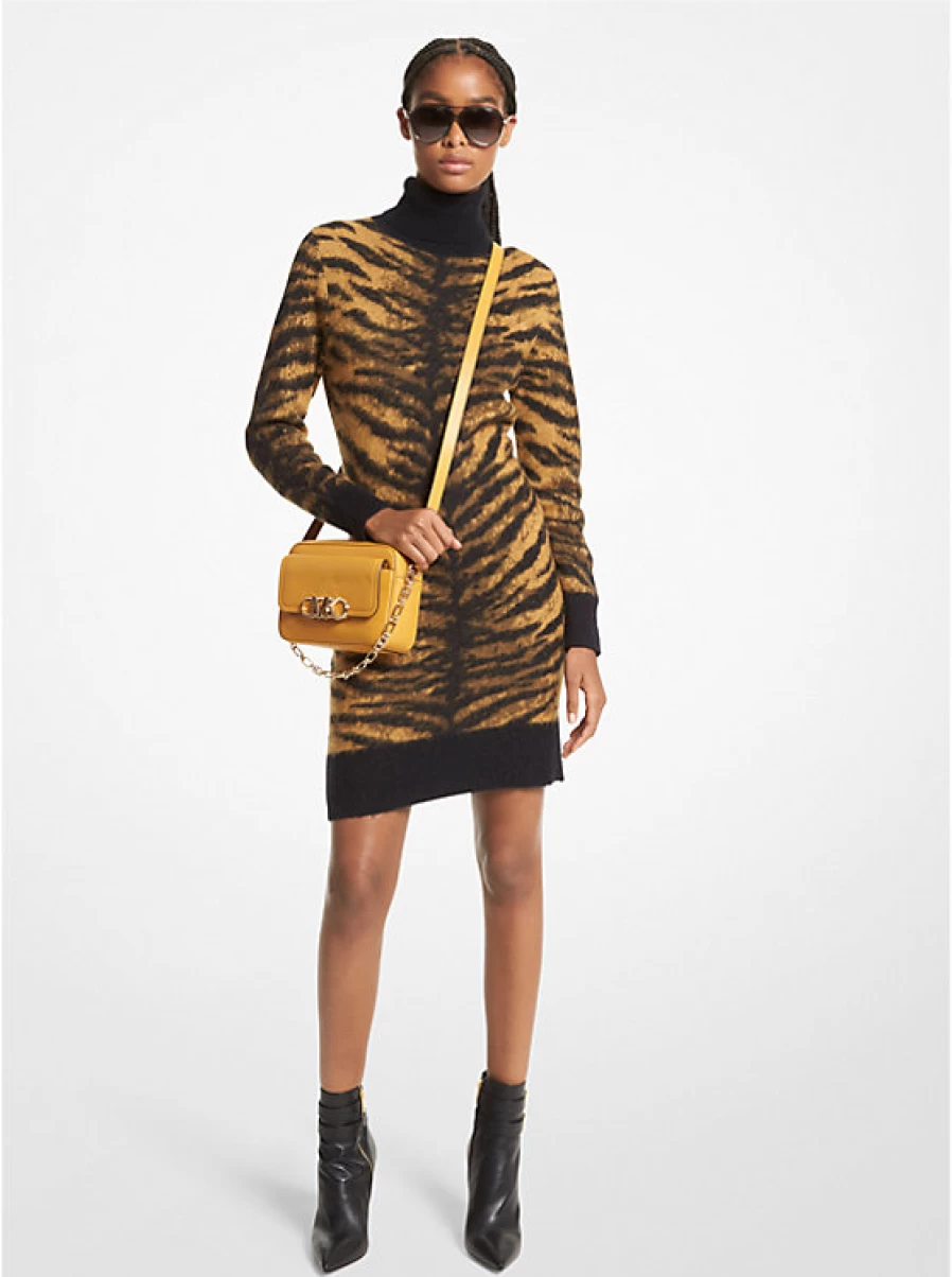 Michael Kors Women's Brushed Jacquard Sweater Dress with Tiger Pattern - Elegant Knit Tiger Design