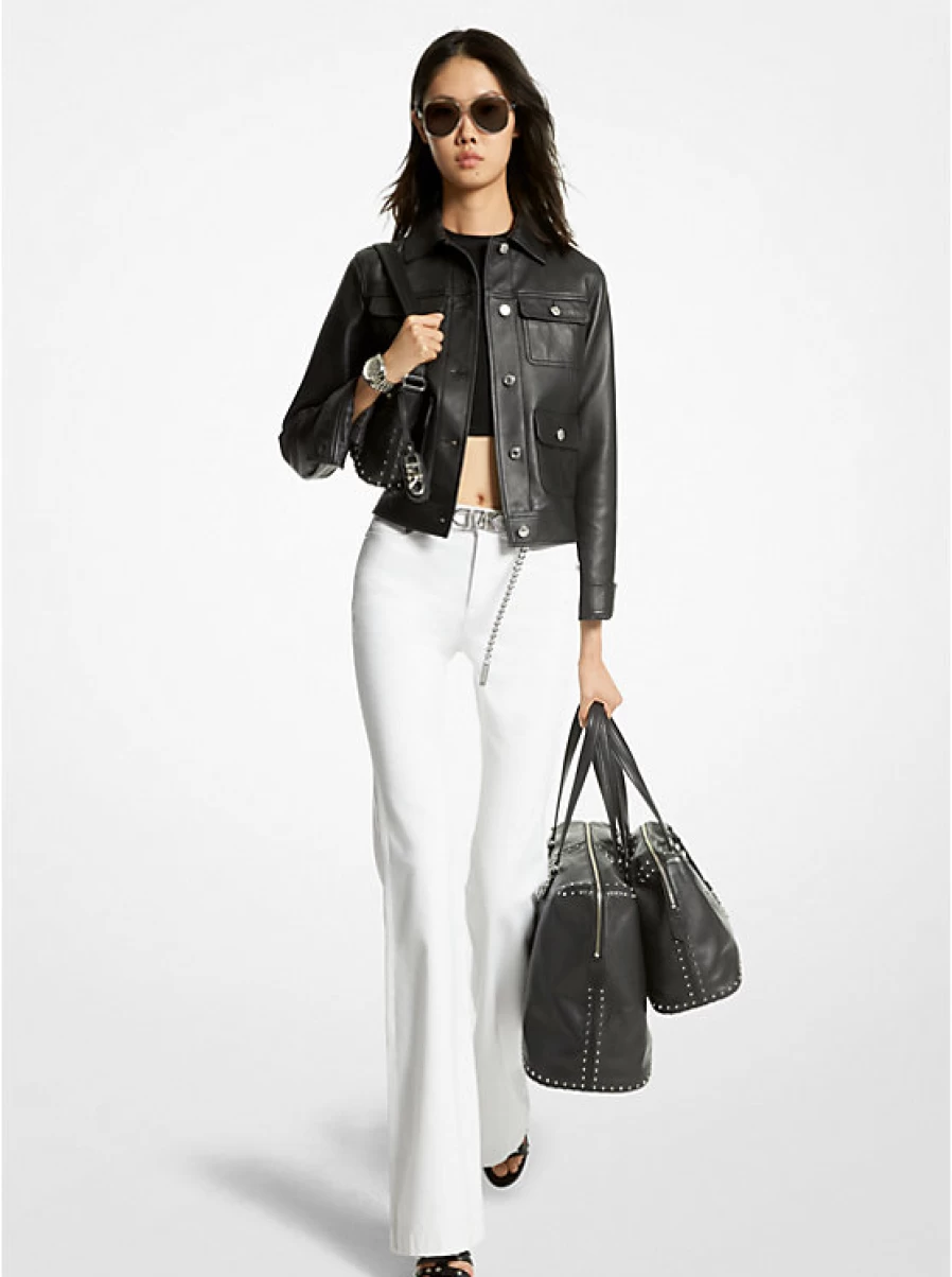 Michael Kors Women's Functional Leather Jacket – Stylish & Durable Outerwear