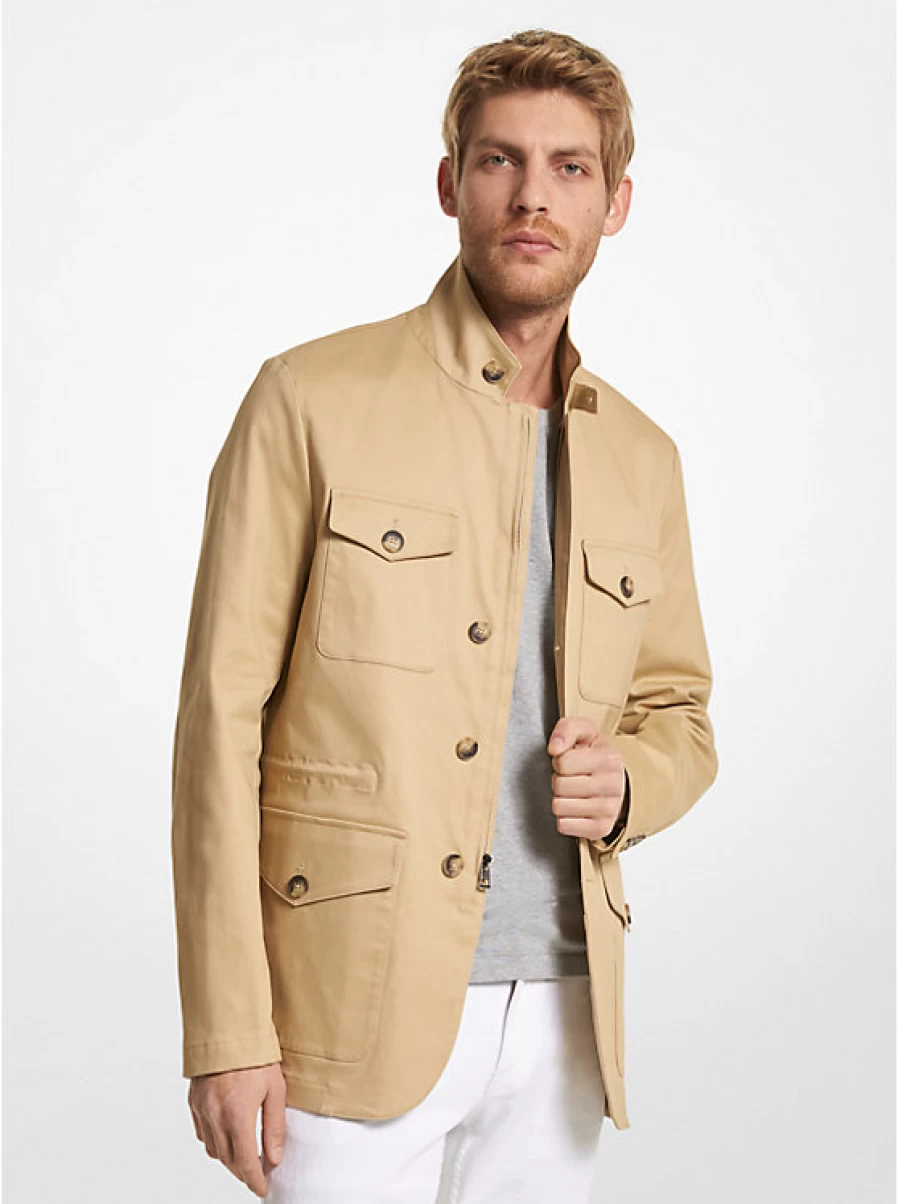 Michael Kors Men's Stretch Cotton Military Jacket - Comfortable & Stylish Army Green Outerwear