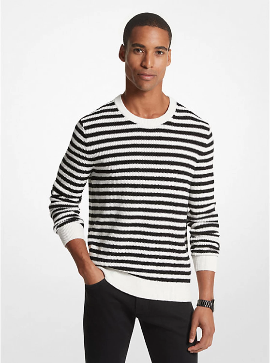 Michael Kors Men's Striped Cotton Blend Sweater - Casual Knit Pullover
