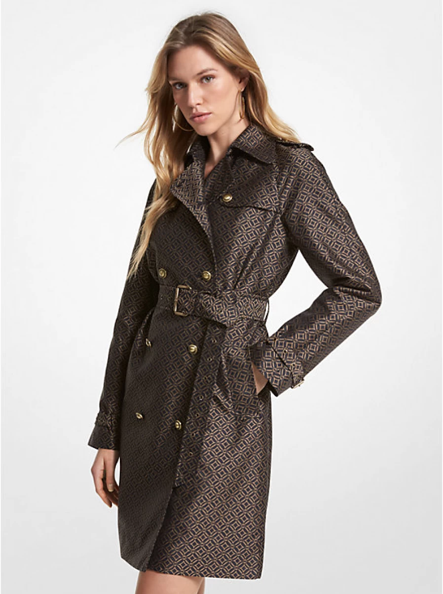 Michael Kors Women's Jacquard Trench Coat with Logo Design