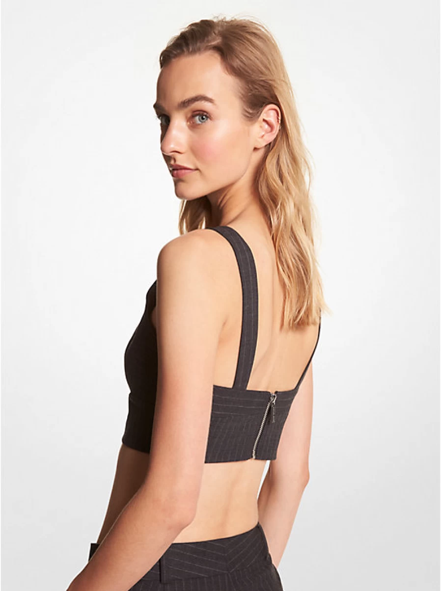 Michael Kors Women's Stretchy Wool Flannel Bra-Style Top with Fine Stripes