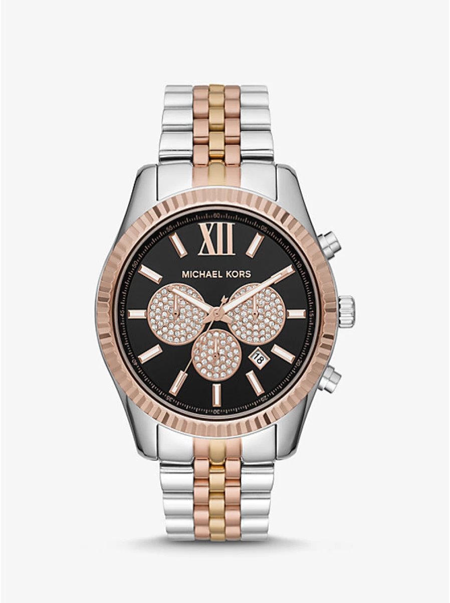 Michael Kors Men's Oversized Lexington Chronograph Watch in Three-Tone Stainless Steel